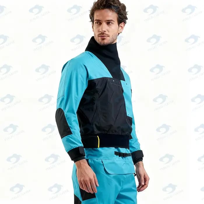 Combinaison de kayak étanche avec col et poignets en latex, tissu trois couches respirant et imperméable, cordon élastique réglable à la taille
