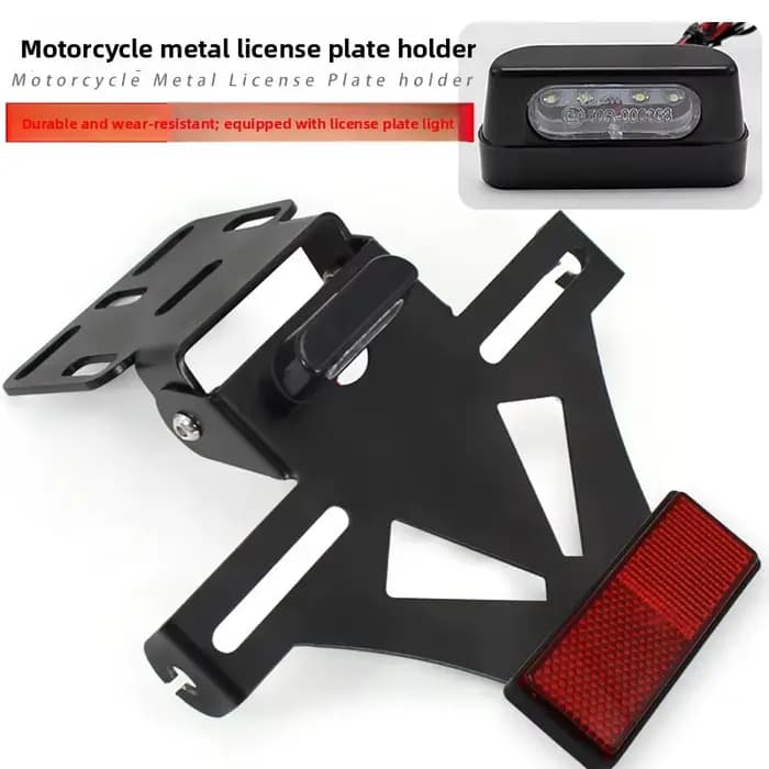 Accessoires de modification de moto : Support de plaque d'immatriculation multifonctionnel réglable avec éclairage LED arrière