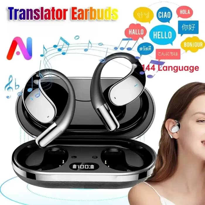 Casque de traduction intelligent AI, casque sans fil Bluetooth sport, réduction de bruit, traducteur en temps réel 144 langues, écouteurs