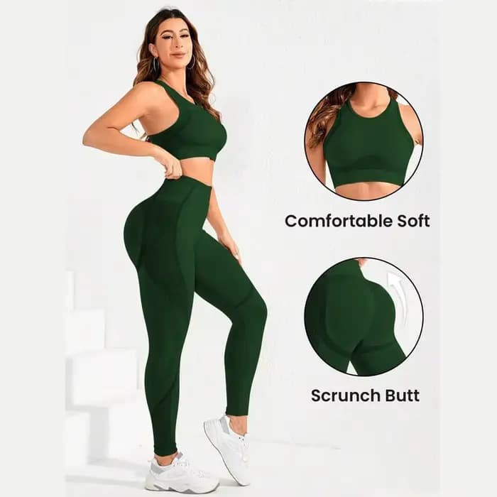 Ensemble 2 pièces, tenue de yoga pour femme, combinaison pantalon taille haute à dos élégant, vêtements de sport super élastiques sans couture, idéal pour la gym
