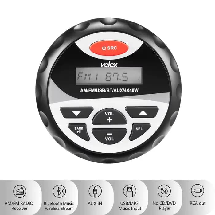 Autoradio Stéréo Bluetooth Étanche pour Moto Marine