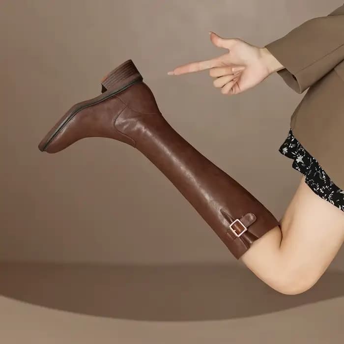 Bottes de chevalier en cuir véritable de vache pour femmes