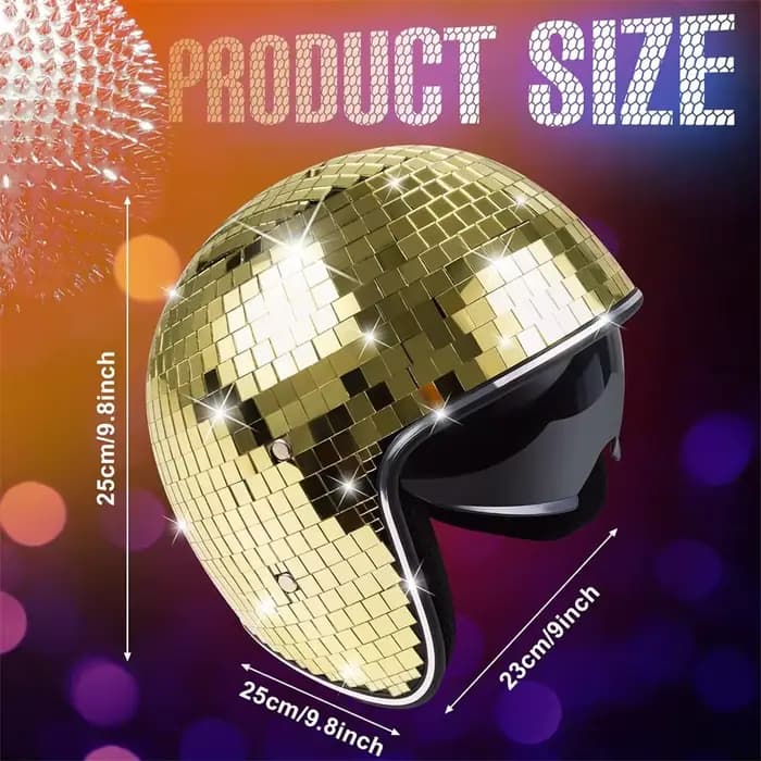 Casque Disco Doré Argenté Effet Miroir Pailleté avec Visière Rétractable – Chapeau de Costume Punk pour Fêtes et Décorations de Bar