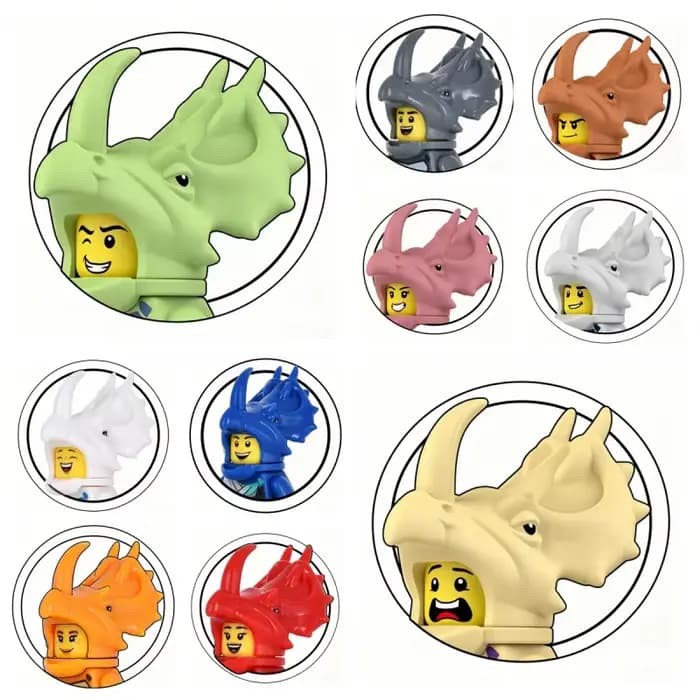 Casque de dinosaure Jurassique Triceratops Brachiosaurus, options multicolores, jouet de construction