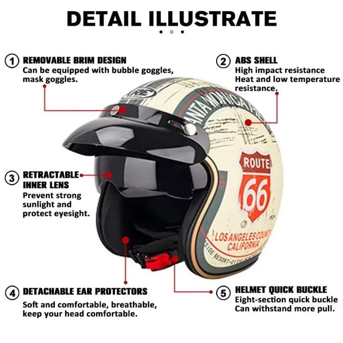 Casque de moto rétro certifié DOT Open Face pour hommes