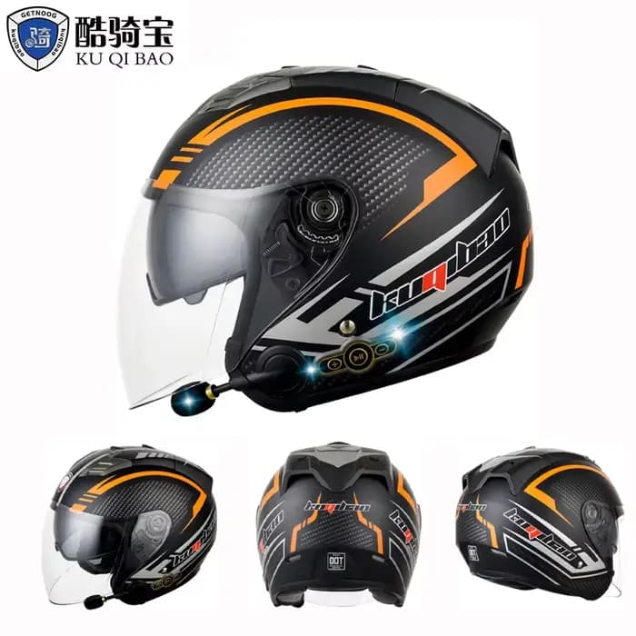 Kuqibao casque de moto avec lentille Bluetooth Hd intégrée casques de motocross Aprobado Por DOT ABS Crash Casco demi-casque