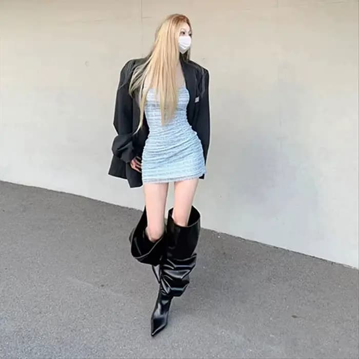 Bottes simples à talon fin pour femmes, tête pointue, manches anti-aldes, résistantes à l'usure, cuissardes, mode, automne, nouveau