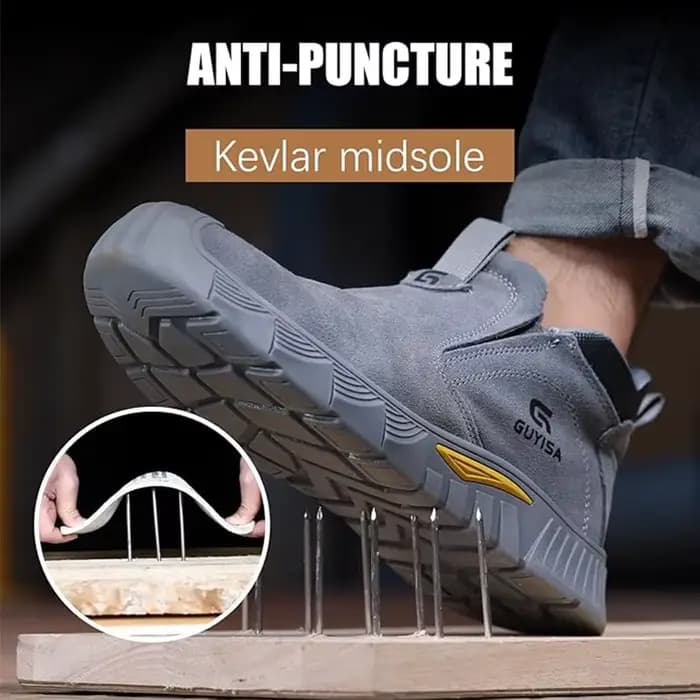    Bottes de travail de soudage grises pour hommes, chaussures antidérapantes à bout en acier, bottes à bout en acier indestructibles, chaussures de travail et de sécurité pour hommes