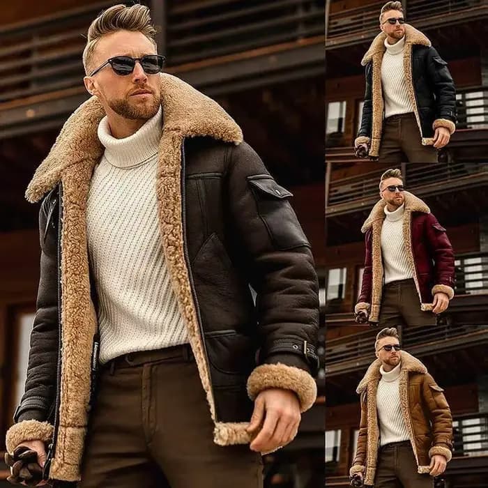 Vestes de pilote pour hommes, manteaux polaires, grande taille, col à revers en fourrure d'hiver, veste bombardier en cuir, vestes chaudes