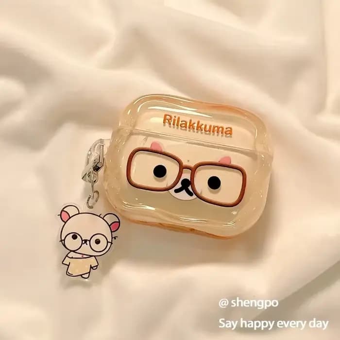 Étui pour écouteurs Bluetooth Apple Airpods Pro3 Airpods4, étui anti-chute pour écouteurs, étui pour lunettes stéréo, dessin animé mignon Rilakkuma, cadeau