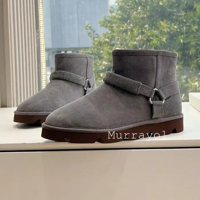 Bottes courtes à fond plat en daim de vache pour femmes