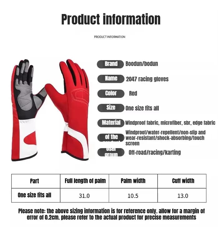 Gants de karting longs antidérapants en silicone pour course