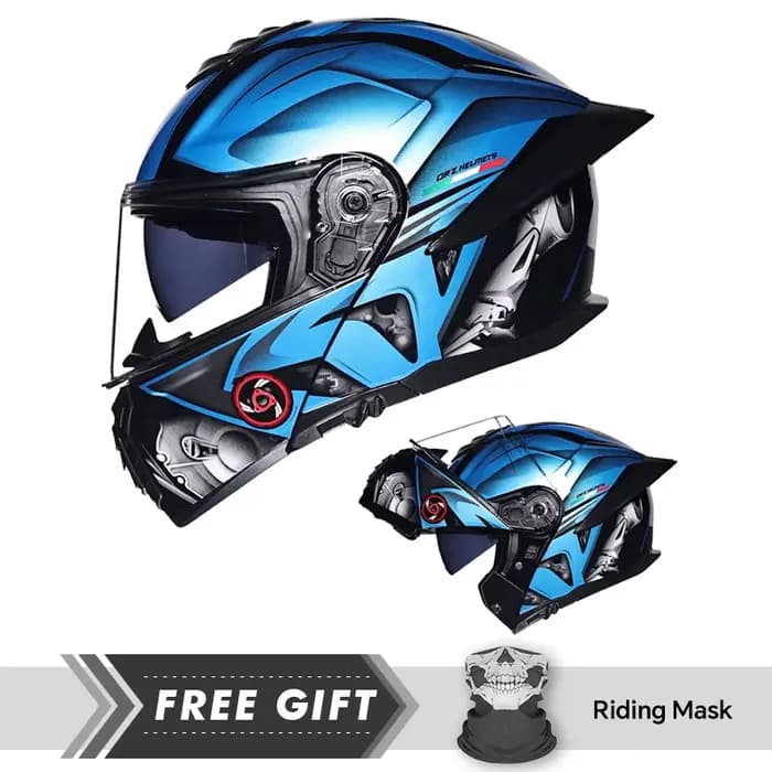 Casques de moto bleu et orange Casque