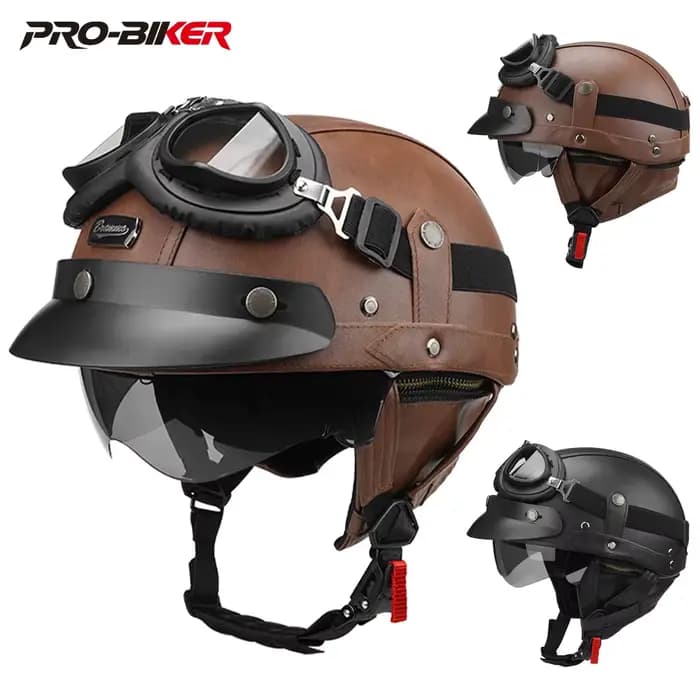 Demi-casque de Moto en cuir Vintage