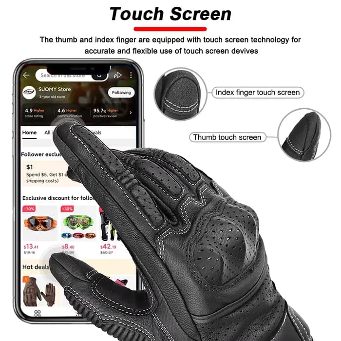 Gants de moto Vintage en cuir véritable