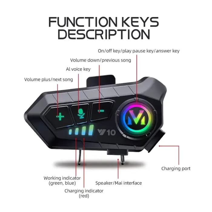 Casque de moto sans fil étanche avec contrôle vocal