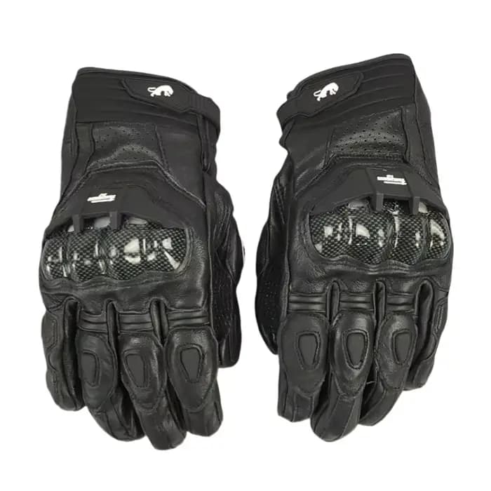 Gants de moto de course noirs pour hommes en cuir véritable blanc gant tactile d'équitation sur route