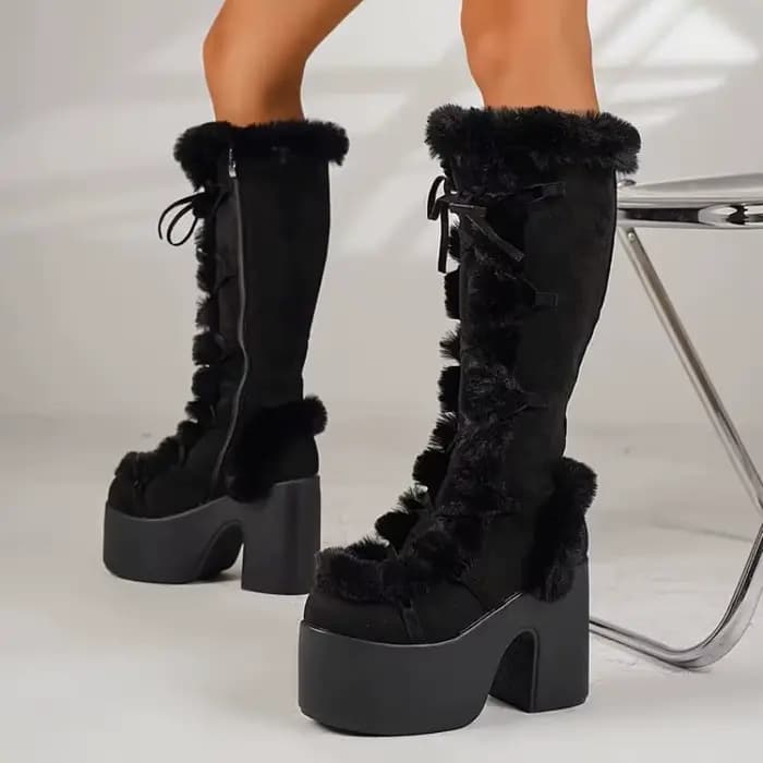 Nouveau hiver femmes bottes de neige plate-forme compensée talon haut fausse fourrure