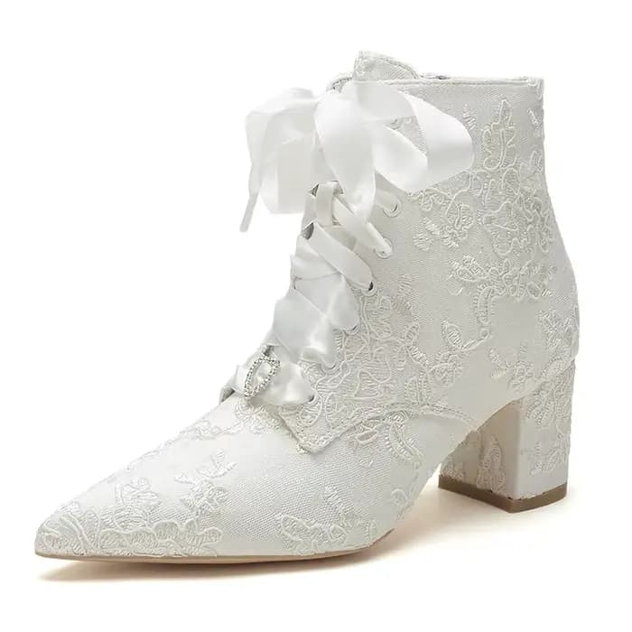 Bottes de Mariage en Dentelle à Talons Pointus, Chaussons de Rinçage, Chaussures Habillées de Soirée Formelle