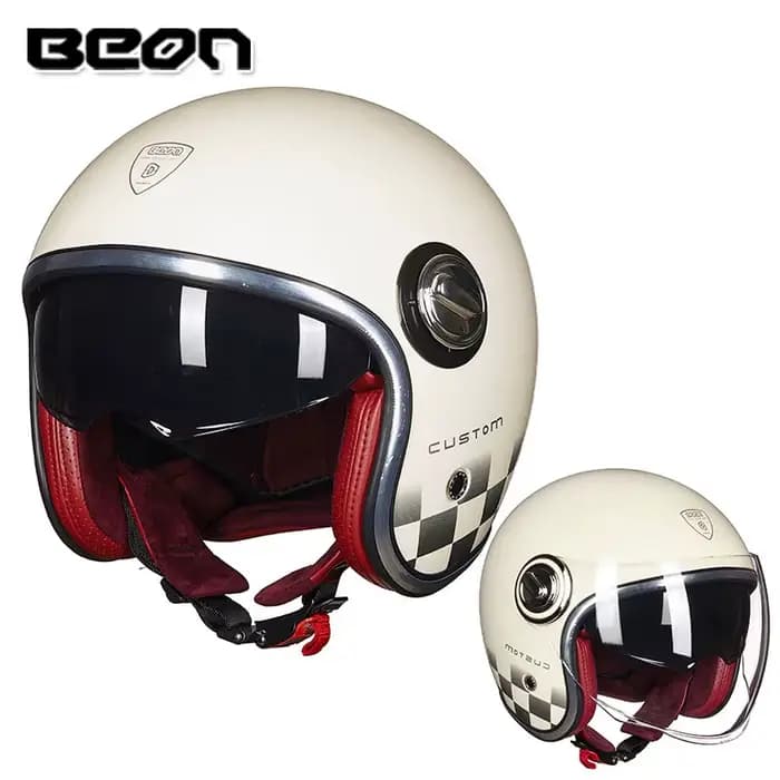 BEON B108 casque de Moto vintage en fibre de verre rétro visage ouvert casques à double visière