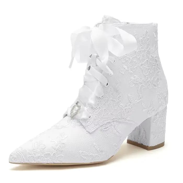 Bottes de Mariage en Dentelle à Talons Pointus, Chaussons de Rinçage, Chaussures Habillées de Soirée Formelle