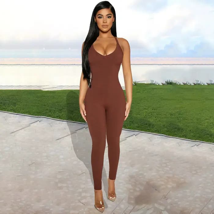 Combinaisons Aleavage sexy pour femmes, vêtements de sport décontractés, col en V en fibre, dos croisé, classique, simple, actif