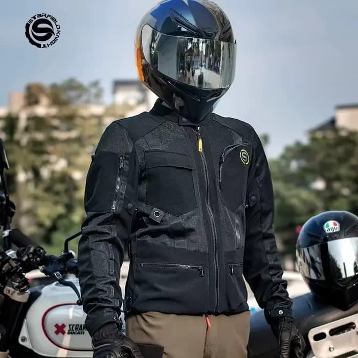 HOT Star Field Knight Vêtements de moto en maille pour homme, veste de moto noire respirante d'été avec accessoires de protection corporelle