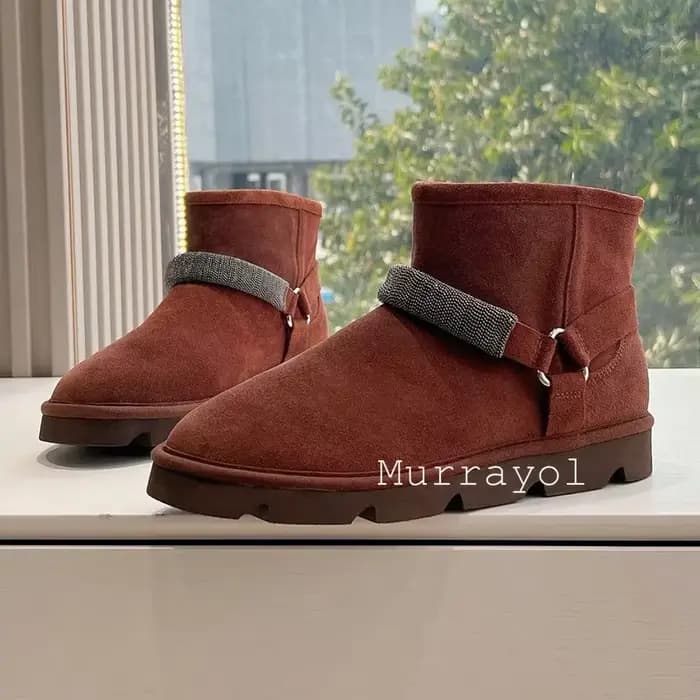 Bottes courtes à fond plat en daim de vache pour femmes