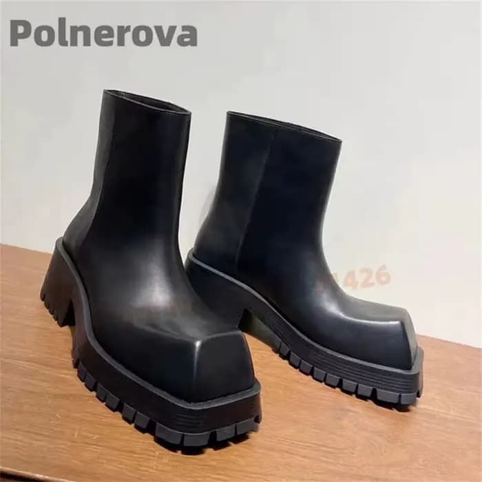Bottes de moto à bout carré et semelle épaisse pour femmes et hommes