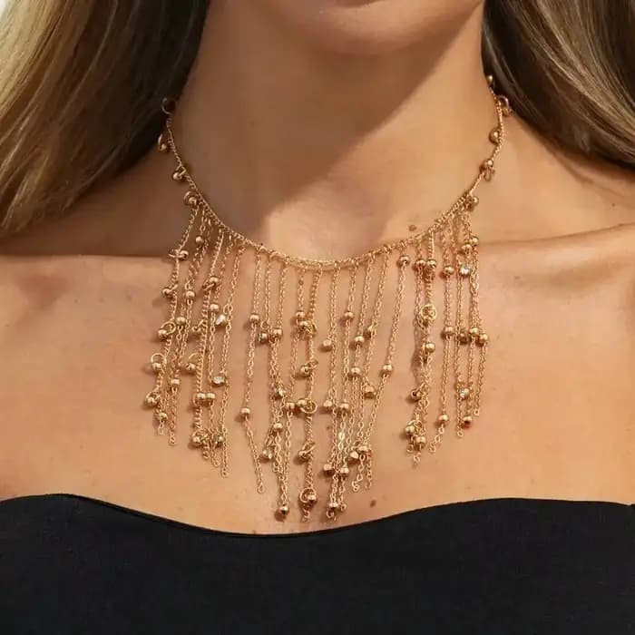 Collier ras de cou tendance avec chaîne à pampilles et perles, style vintage, réglable, couleur or, bijoux de fête, accessoires de cou pour femmes