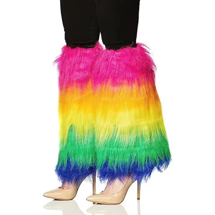 Couvre-jambes en fausse fourrure fluorescente, accessoires de jeu de rôle de carnaval d'halloween, coutures colorées, couvre-pieds chauds pour spectacle de fête