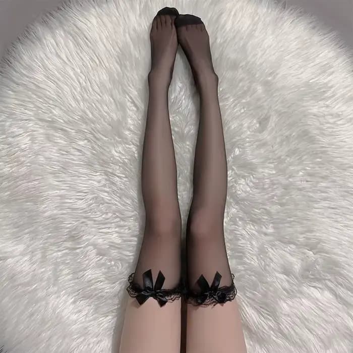Vêtements accessoires Sexy femmes dentelle nœud bas doux Nylon Sexy longues chaussettes Ultra-mince couleur unie genou cuisse haute chaussettes femmes