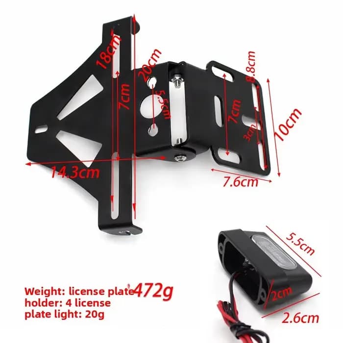 Accessoires de modification de moto : Support de plaque d'immatriculation multifonctionnel réglable avec éclairage LED arrière