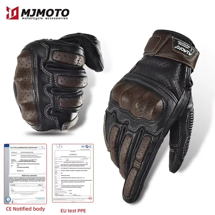 Gants de Moto en cuir Vintage marron pour hommes