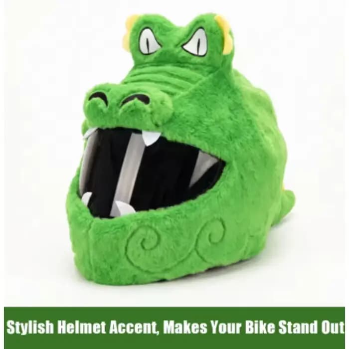 Housse de casque intégral de moto en peluche verte motif animal de dessin animé