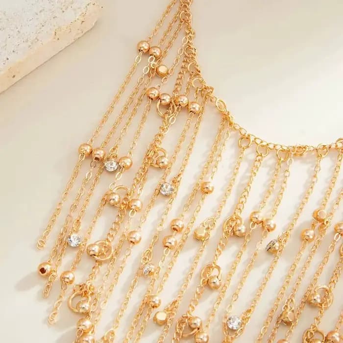 Collier ras de cou tendance avec chaîne à pampilles et perles, style vintage, réglable, couleur or, bijoux de fête, accessoires de cou pour femmes