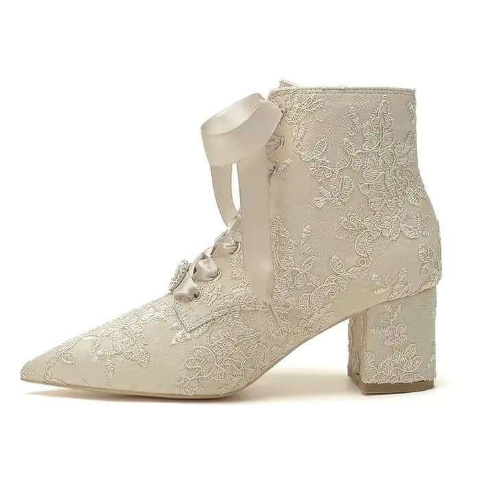Bottes de Mariage en Dentelle à Talons Pointus, Chaussons de Rinçage, Chaussures Habillées de Soirée Formelle