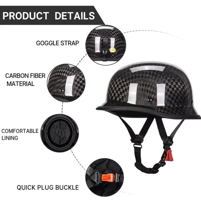 Casque de moto de style allemand rétro noir mat 12K