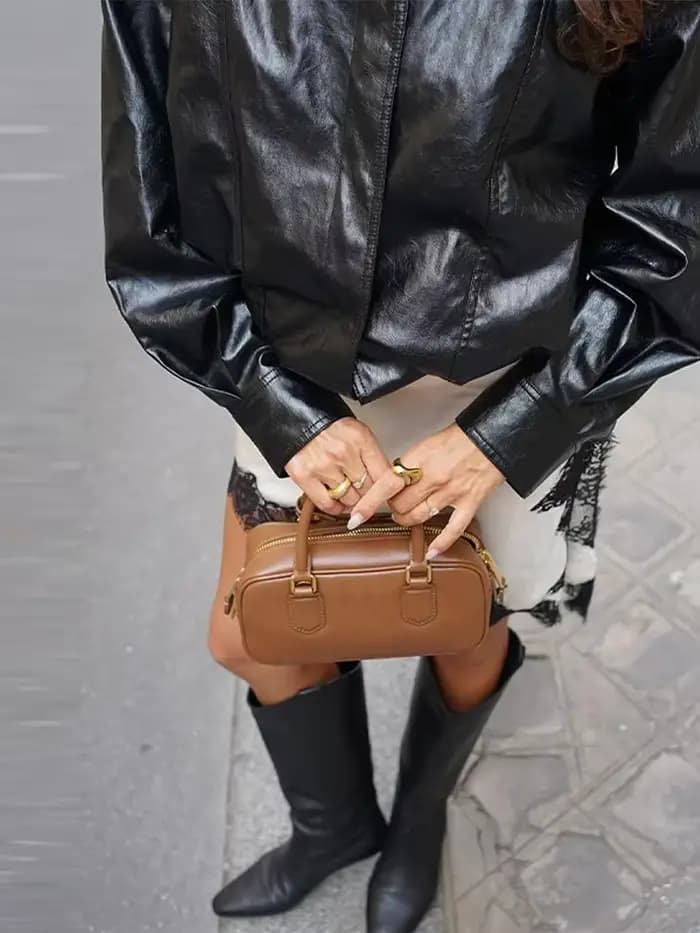 Veste en Faux cuir PU noir pour femme