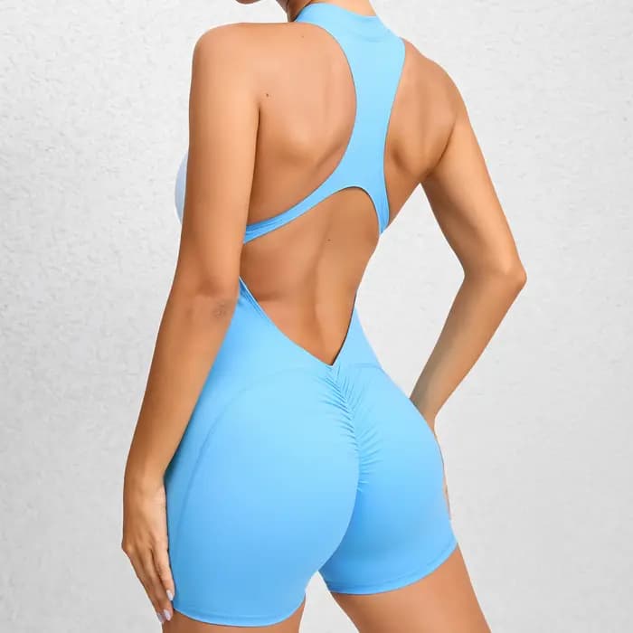 Femmes Yoga V dos nu combinaison entraînement body sans manches gymnase moulante vêtements de sport Fitness Yoga costume une pièce tenue