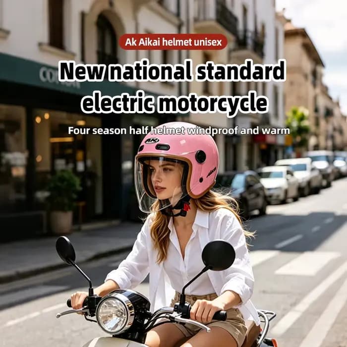 AK (Aikai) 728 – Casque de moto électrique unisexe trois-quarts avec double miroir et réglage