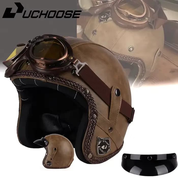 USalle de bain OSE-Casque de moto rétro en cuir PU