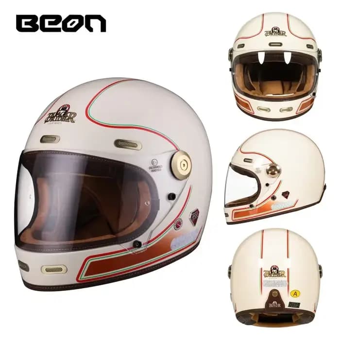 BEON B512 BR512 casque intégral en Fiber De carbone Motocross Vintage Moto Scooter Autocycle rétro casques ECE Cascos