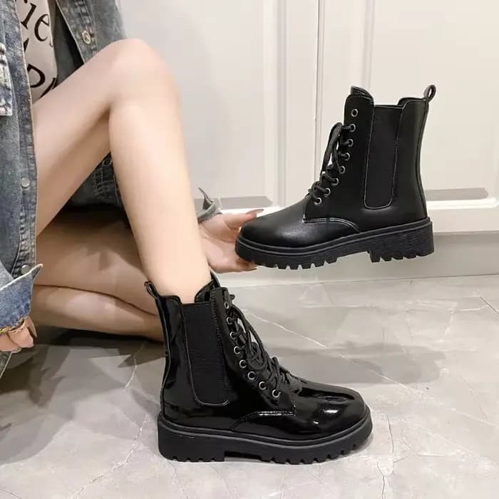Chaussures de moto à bout rond et talon épais