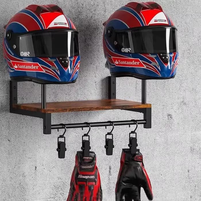 Support mural en bois pour casque de moto