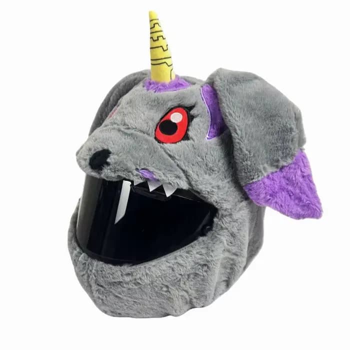 Housse de casque de moto Kawaii Digimon Gabumon en peluche, protection intégrale pour casque intégral, décoration de casque de moto anime