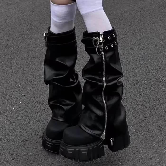Bottes hautes de styliste pour femmes, chaussures à talons hauts et plateforme, bottes de moto gothiques d'hiver 2025, nouvelle marche Chelsea Mujer Botas