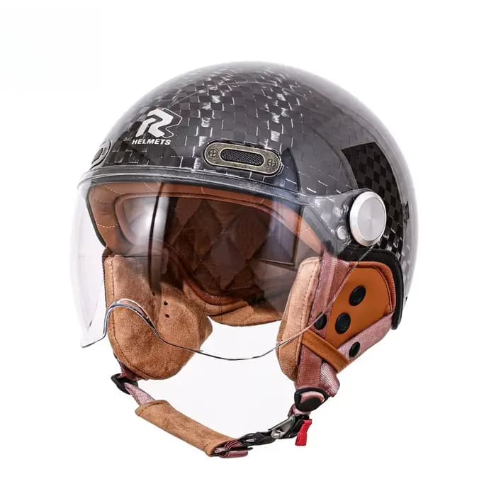 Certification DOT rétro visage ouvert demi Casque Moto Vintage casques en Fiber de carbone