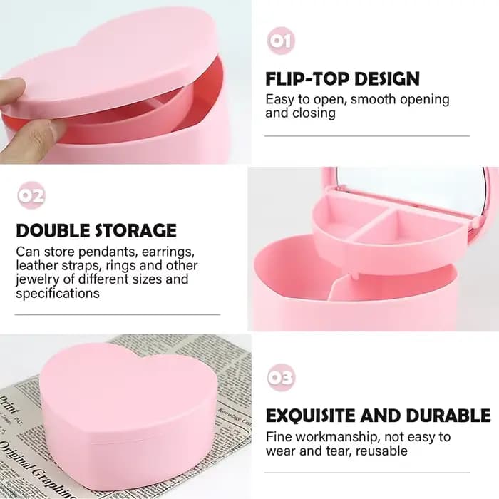 Boîte d'accessoires pour cheveux, rangement de bijoux avec miroir, pinces à cheveux roses, organisateur d'élastiques pour filles et enfants, étui de voyage Portable