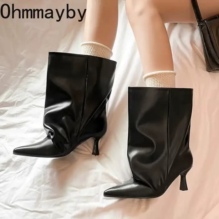 Bottines à talons fins et bout pointu pour femme, bottines courtes à enfiler, Style de rue, pour fête, automne et hiver